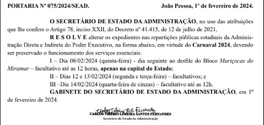Ponto facultativo foi publicado no DOE.