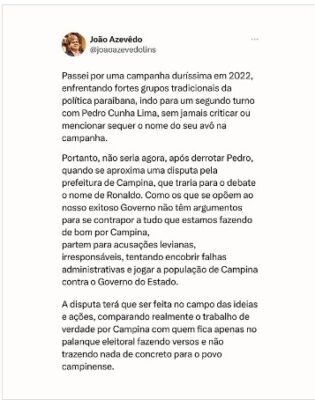 João Azevêdo também falou que políticos da cidade usam “versos e prosa” para enganar a população